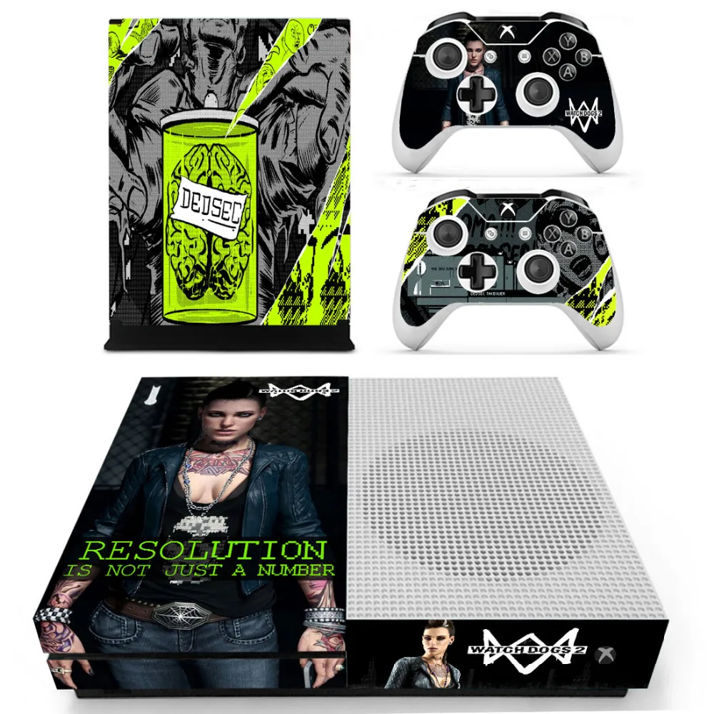 Game Watch Dogs 2 Skin Sticker Decal For Microsoft Xbox One S Console and 2 Controllers For Xbox One S Skin Sticker