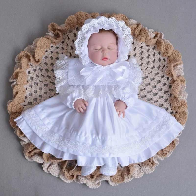 

Long Sleeve Newborn Baby Girl Christening Gown 2pcs Sets Infant Girl Princess Lace Baptism Dress Toddler 1 Year Birthday Clothes