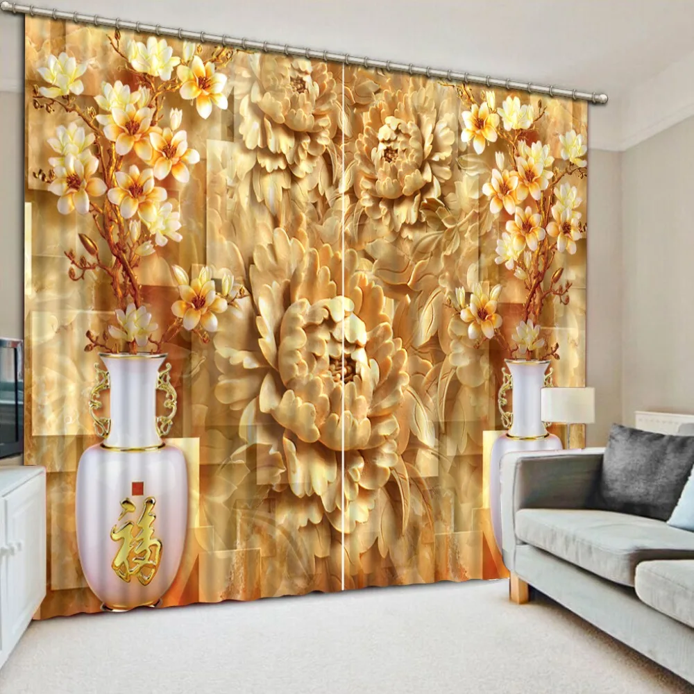 3D Curtains High Quality Embossed vase For Living Room Bedroom Window 3D Curtain Custom any size Photo Print Curtains