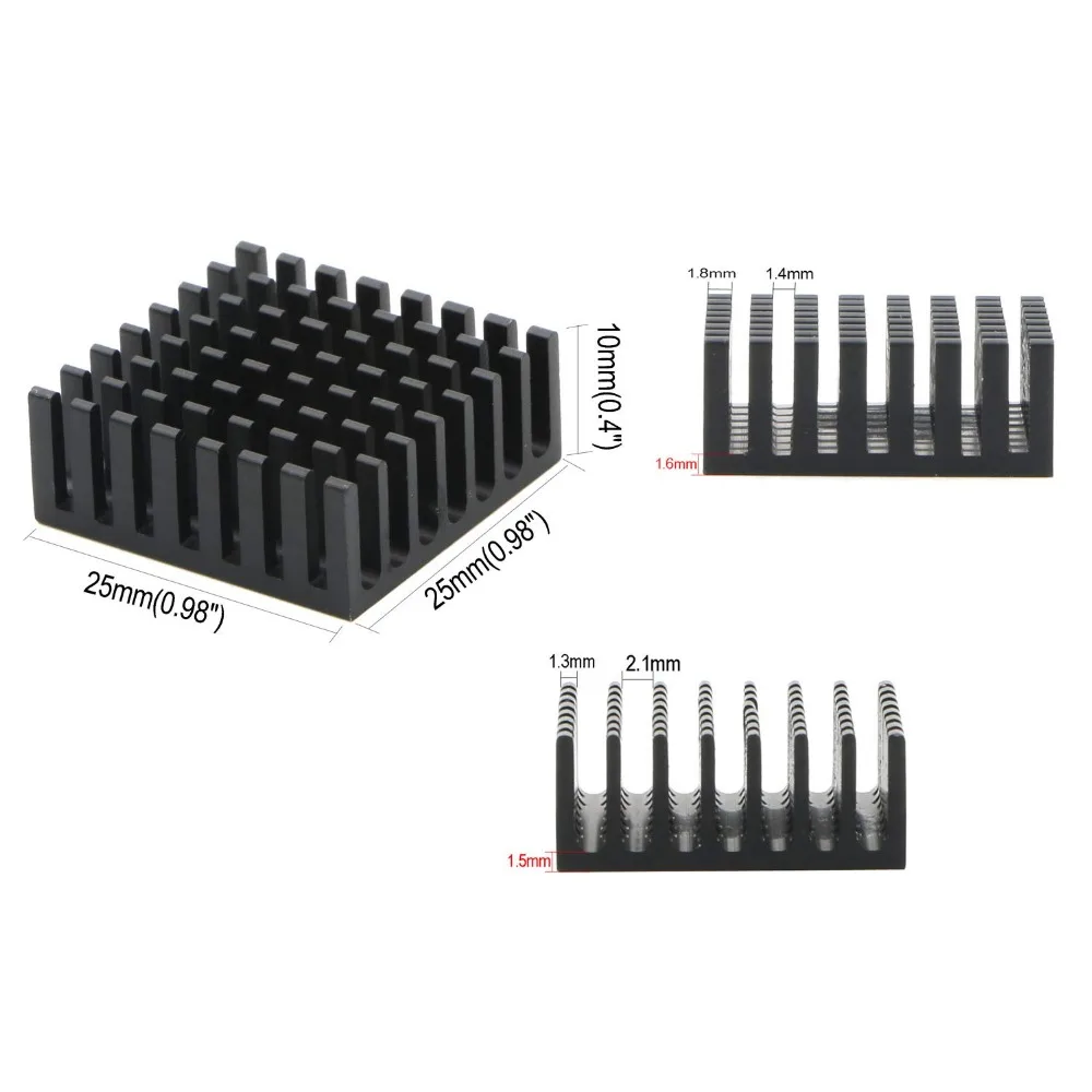 10Pcs Gdstime 25x25x10mm 25mm 10mm Black Aluminum Cooler Radiator Heat Sink Heatsink for Stepper Drive  MOSFET VRM Vram IC Chips