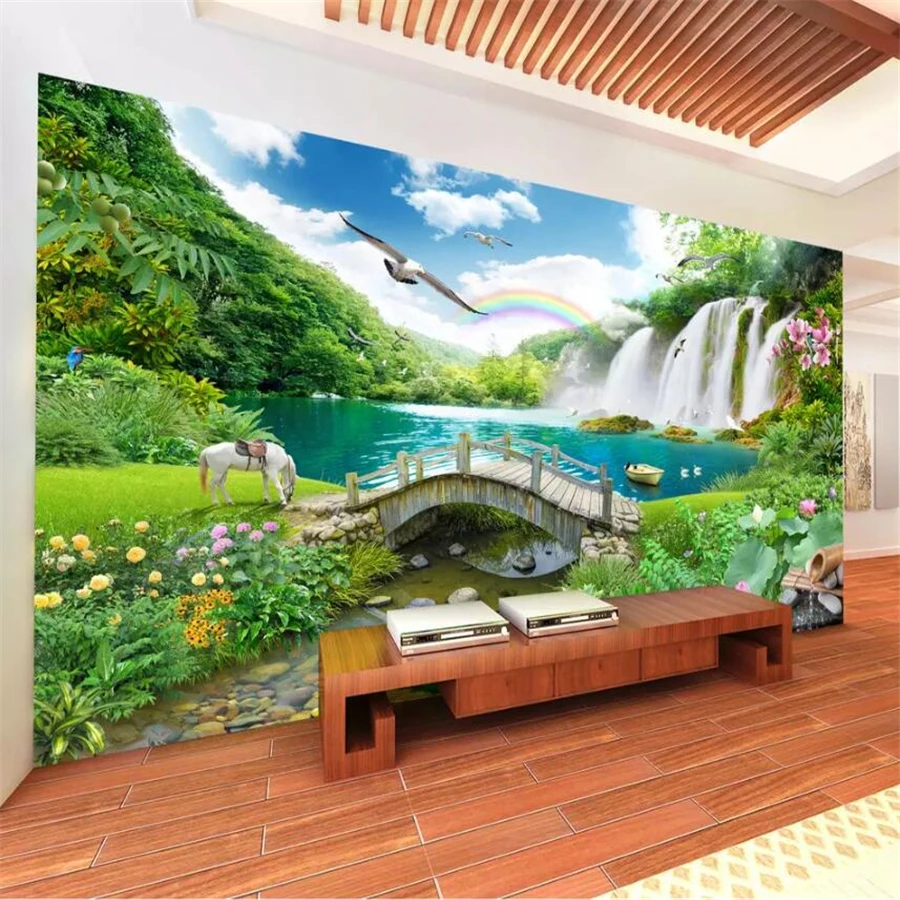 

beibehang Custom wallpaper 3d photo murals picturesque landscape scenery waterfall bridge water living room wall papel de parede