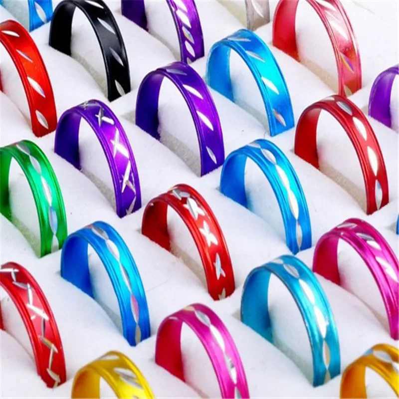 

PINKSEE 100Pcs/Pack Fashion Aluminum Rings Jewelry Bulk Mixed Coloured Style Wholesale Low кольцаPrice