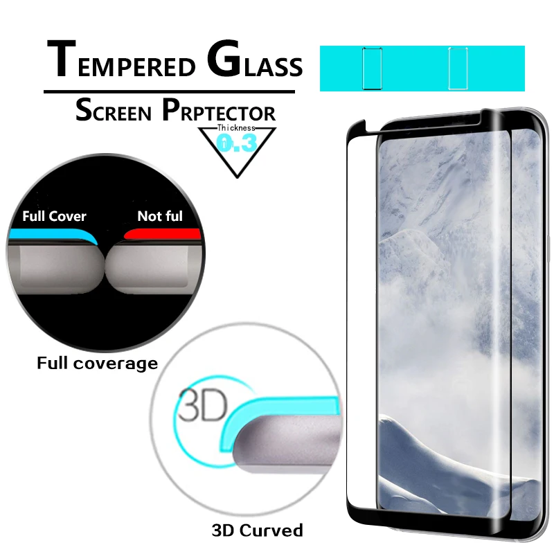 Full Cover 3D Curved Tempered Glass film For Samsung Galaxy S9 SM-G960F Glass film screen Protector Film With Cleaning Tools