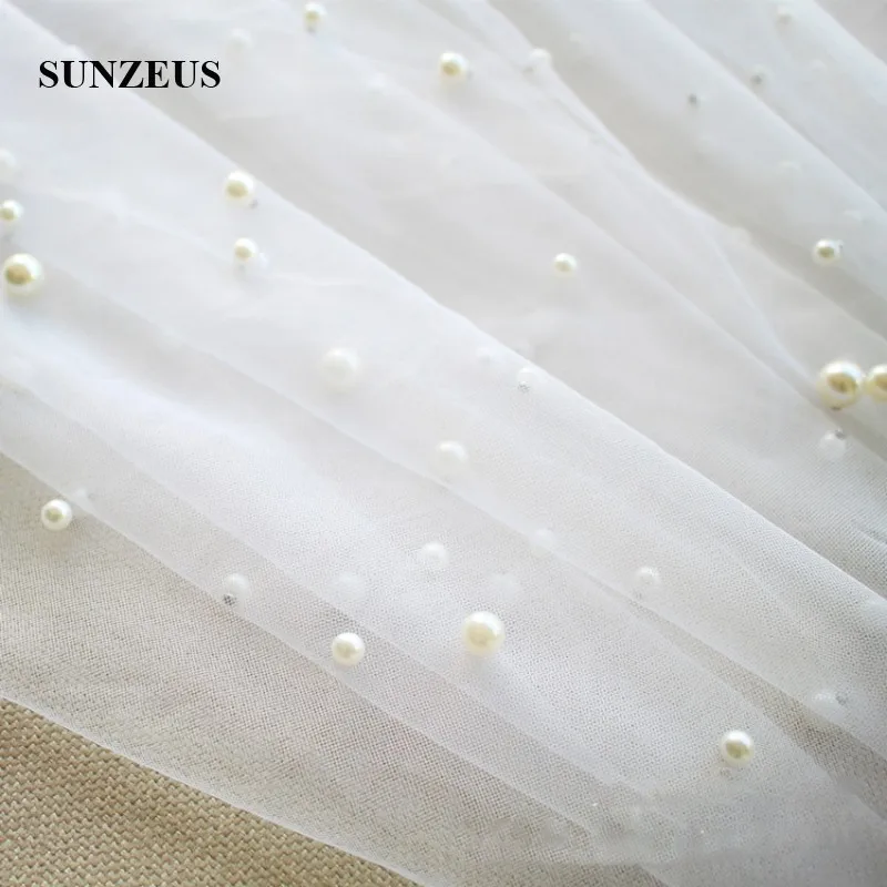 White Wedding Veils with Comb Pearls Cut Edge Two Layers Bridal Veil Middle Length gelin duvak SBV44