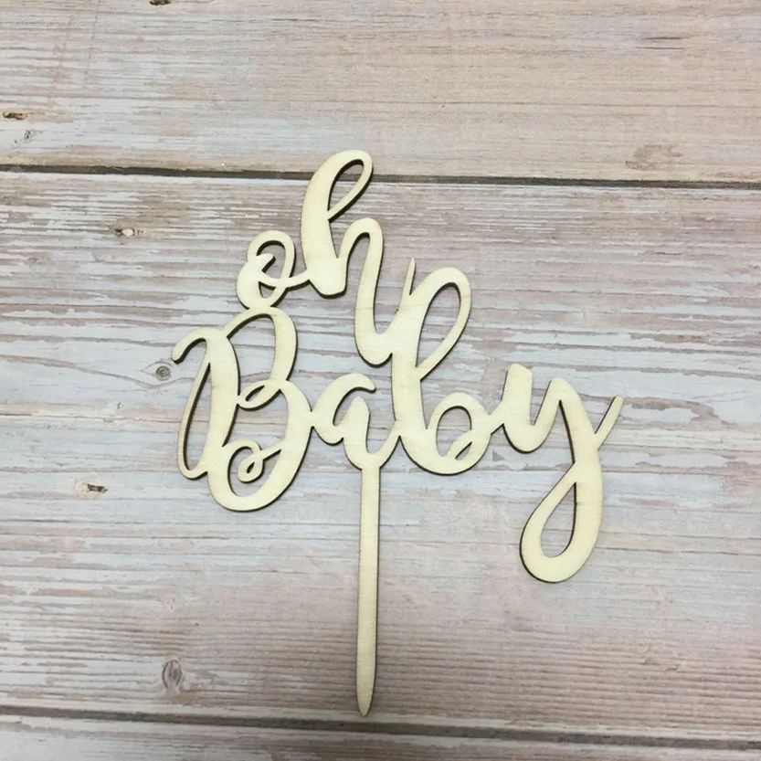 

20pcs OH BABY laser wood birthday baby shower cake topper