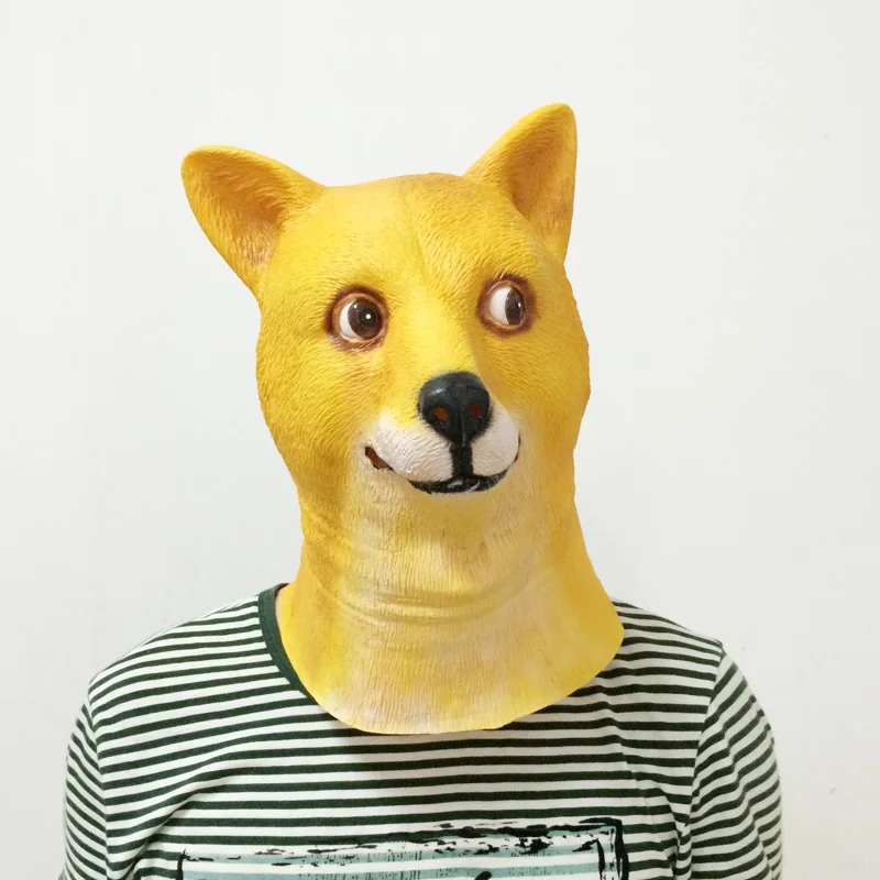 Halloween Cute 3D Dog Head Latex Full Face Animal Head Hood Party Costume Prop