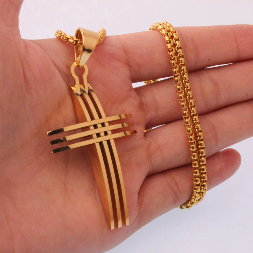 New Arrive Classic Stainless Steel Silver Color/Gold/Black Cross Crucifix New Pendant Men\'s Necklace Chain 24\