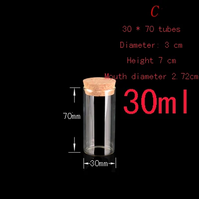 

Capacity 30ml(30*70mm) 100pcs/lot Transparent tube sealing glass bottle vows,lass bottles with corks, glass vials with cork