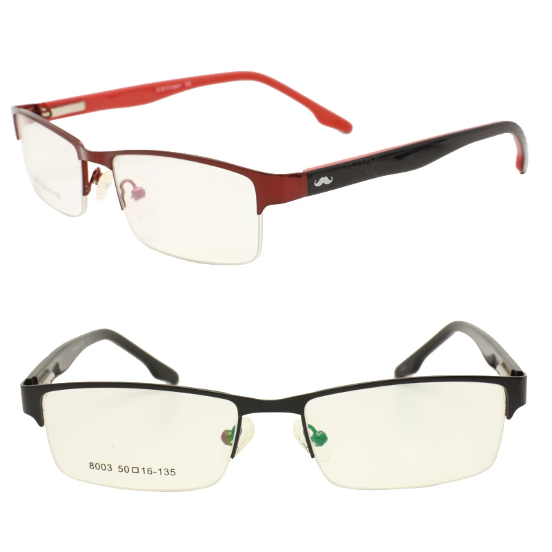 

8003 square shape half-rim metal combined acetate temple with flexible hinge dual colors prescription glasses for teenager