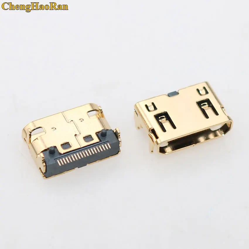 ChengHaoRan 1pcs HDMI Female plug Connector 19Pins HDMI Female Socket Data Interface 4 DIP Type Gold plating mini 19 Pin