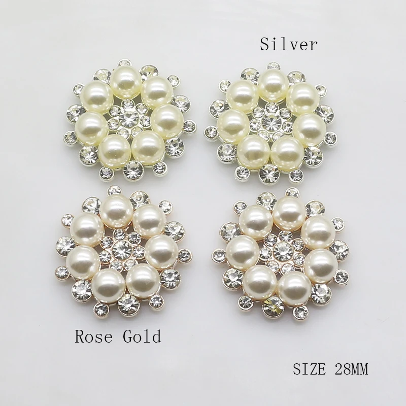 ZMASEY metallo 10 pz/set due colori 28mm bottoni in lega di fiori bottone perla decorazione di cerimonia nuziale diamante fai da te accessori fiocco