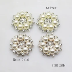 ZMASEY metallo 10 pz/set due colori 28mm bottoni in lega di fiori bottone perla decorazione di cerimonia nuziale diamante fai da te accessori fiocco di cristallo