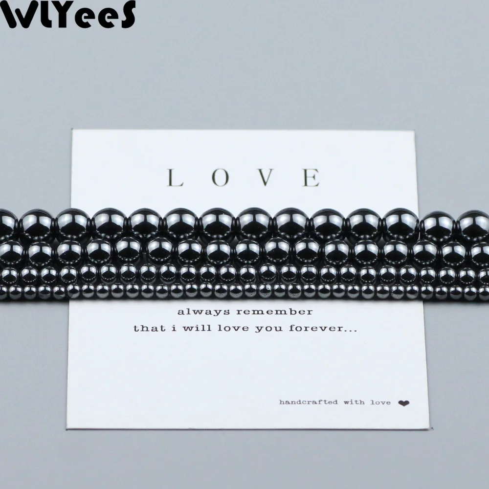 WLYeeS Round Hematite Beads 3 4 6 8 10 12mm Ball Natural Stone Loose Spacer Bead for Women DIY Jewelry Bracelet Making wholesale