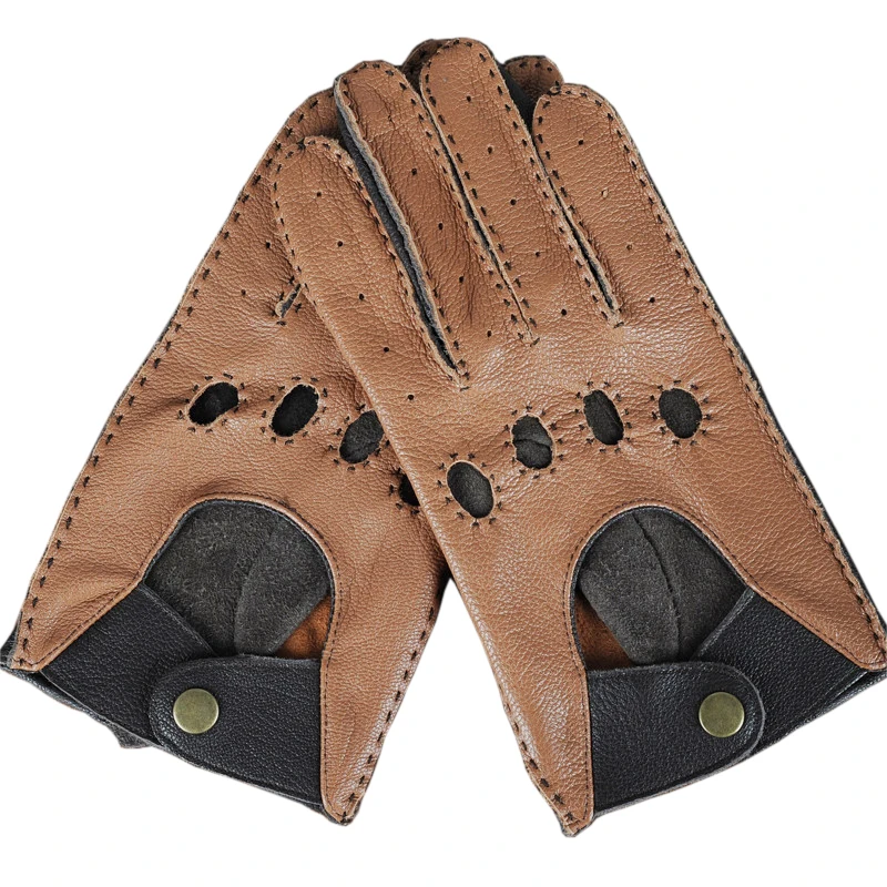 Men\'s Genuine Leather Gloves Male Breathable Fashion Classic Goatskin Unlined Thin Spring Summer Driving Mittens TB15