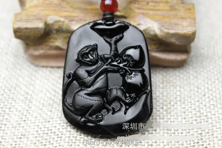 Natural obsidian Mexico black obsidian Monkey Pendant Amulet Lucky Monkey Totem