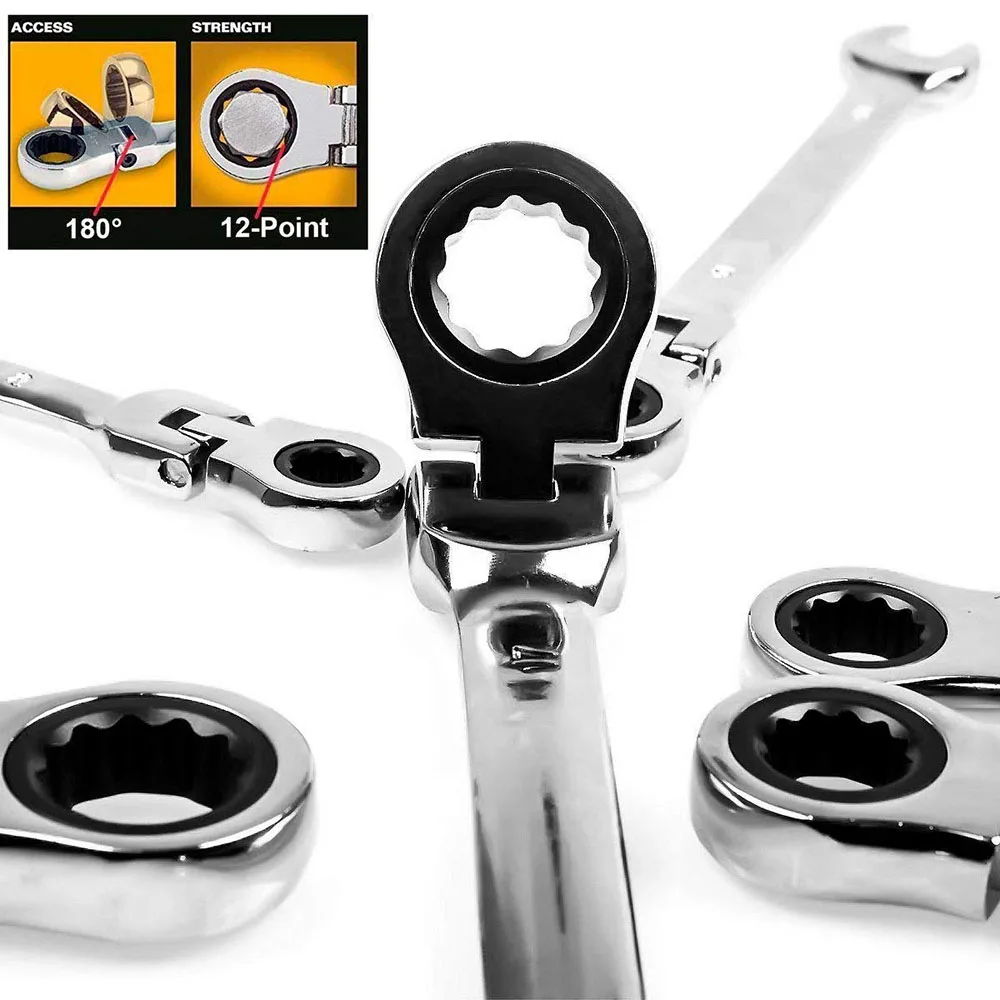 Imagem -02 - Flexible Ratchet Action Wrench Spanner Nut Tool Head Metric Spanner Open End And Ring Wrenches Tamanho da Ferramenta Mm13 mm
