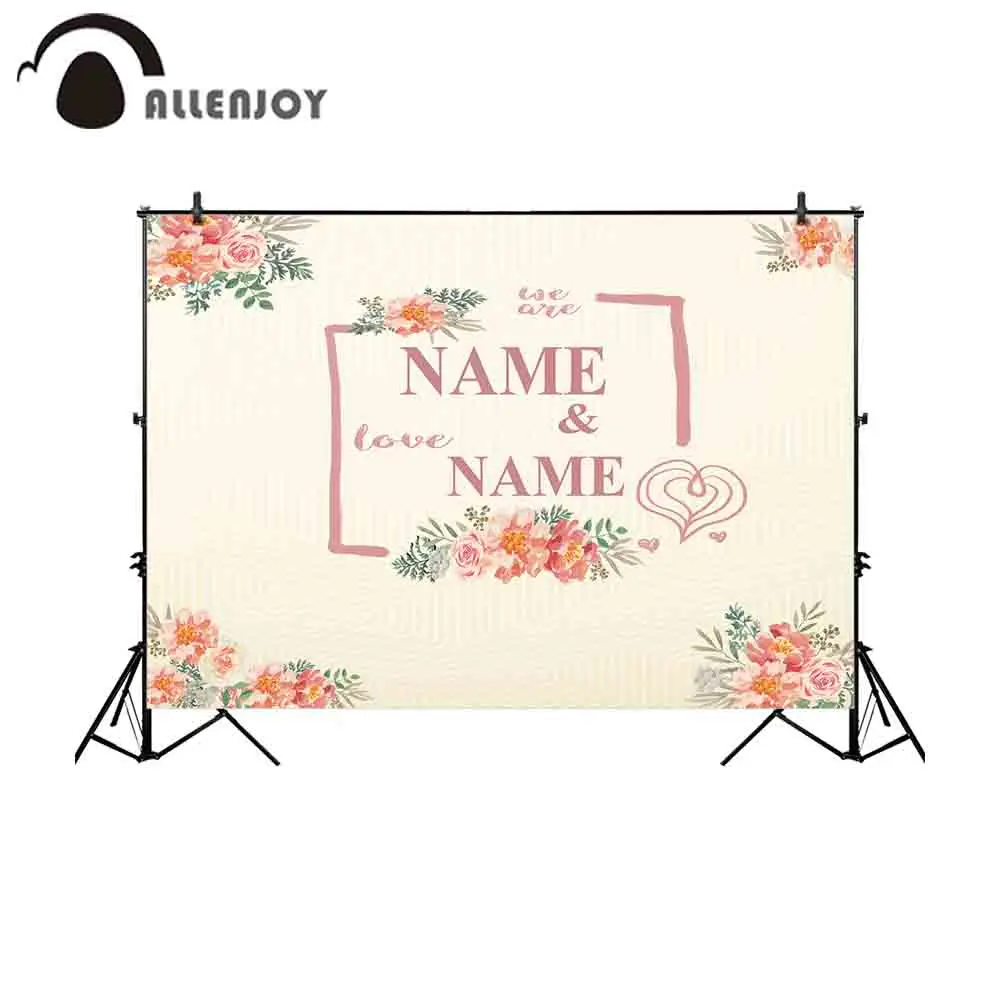 Allenjoy – arrière-plan pour photographie, feuille de fleur rose, mariage, nom personnalisé, cœur, motif jaune vif, amour, arrière-plan pour séance photo
