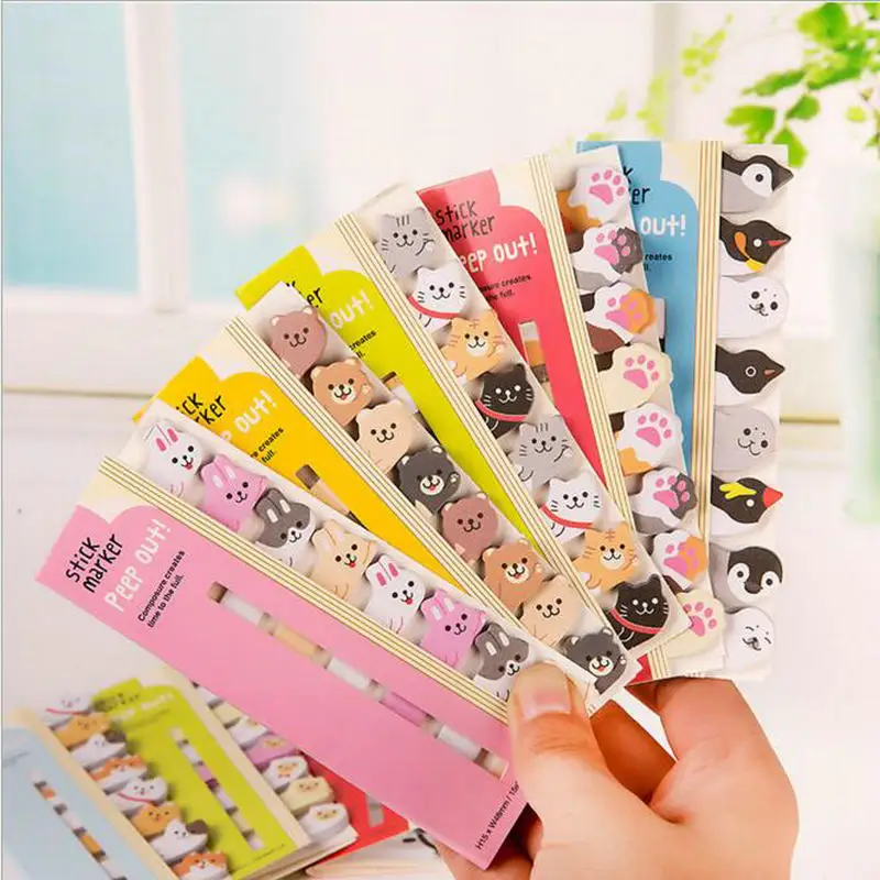 120pcs/Set Kawaii Cartoon Animal Bookmark Book Sticker Marker School Office Stationery Best Birthday Gift