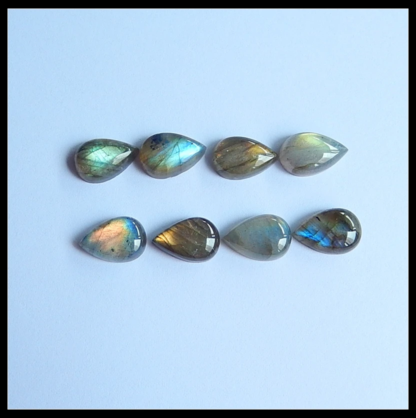 8Pcs Natural Stone Flashy Labradorite Teardrop Cabochon Set 12x8x3mm Beads For DIY Handmade Jewelry Ring Earrings Necklace Gifts