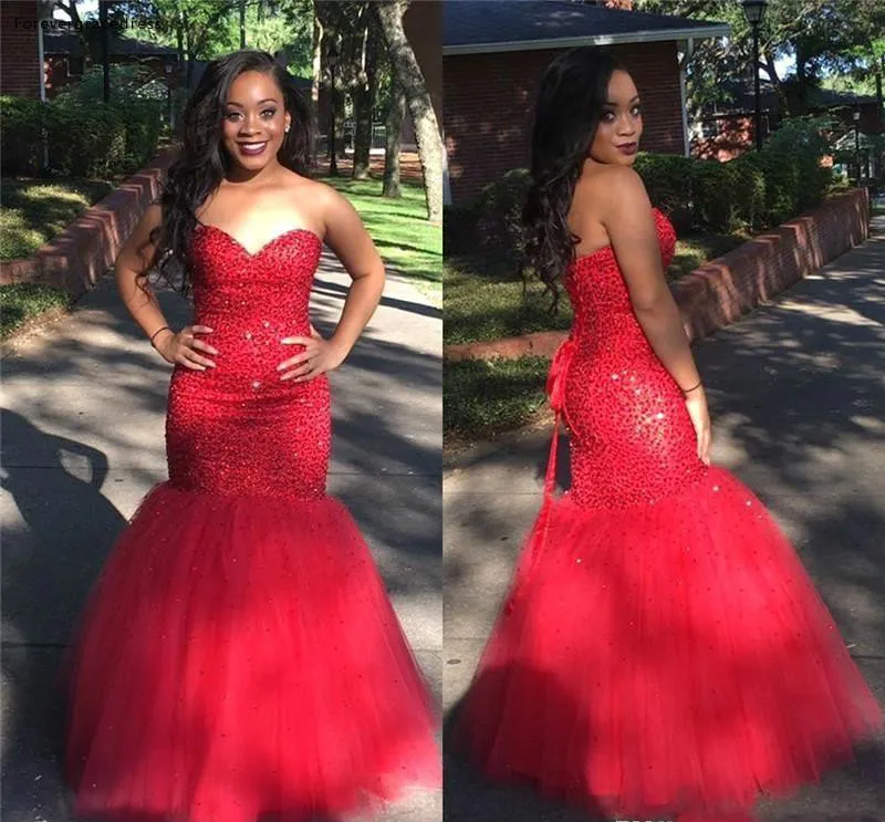 Africano Preto Das Meninas Vestidos de Baile 2019 Sexy Red Querida Sereia Pageant Férias Graduação Desgaste Formal Evening Vestidos de Festa