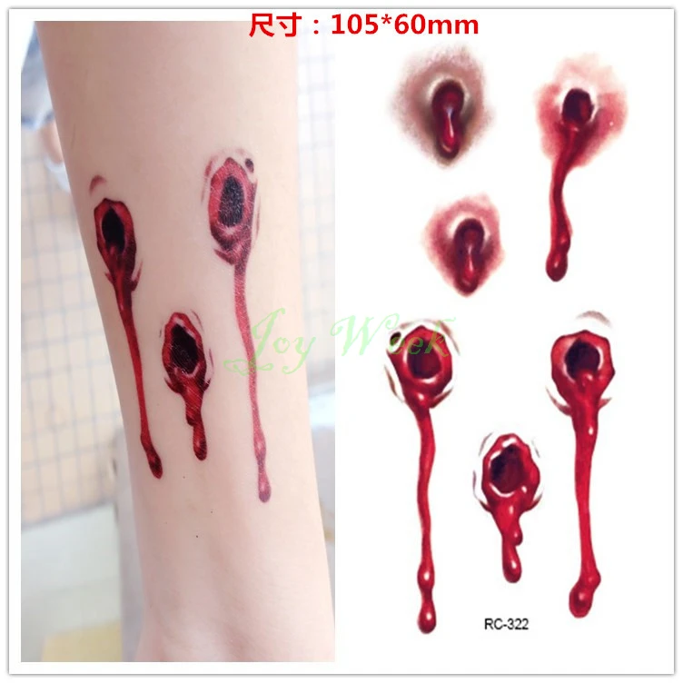 Waterproof Temporary tattoo sticker 3D bullet wound tattos horrible Halloween tatto stickers flash tatoo fake tattoos