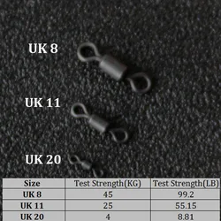 100PCS Carp Fishing Rolling Swivels Connectors Quick Change Swivels UK 8 11 20 Micro Swivel Carp Rig Making Swivels Matt Black