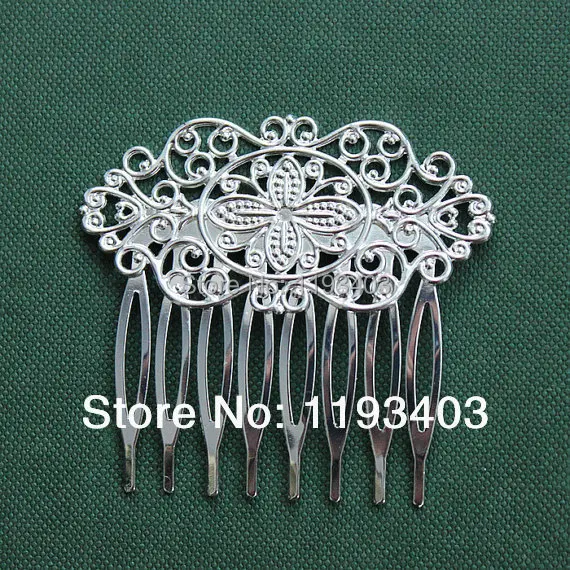 10PCS  Flower Filigree  Silver plated Brass hair combs base setting  Nickel Free Lead Free(COMBSS-17)