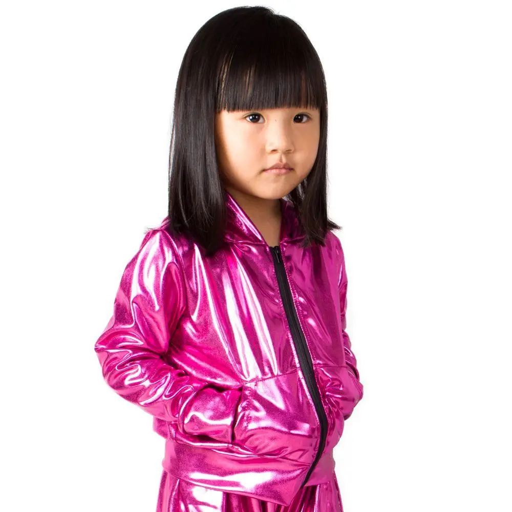 2021 Spring Autumn Girl Kids Bomber Jacket Stage Performance Wear Paillette Feminina Casaco Sweet Pink Hip Hop Dance Coat