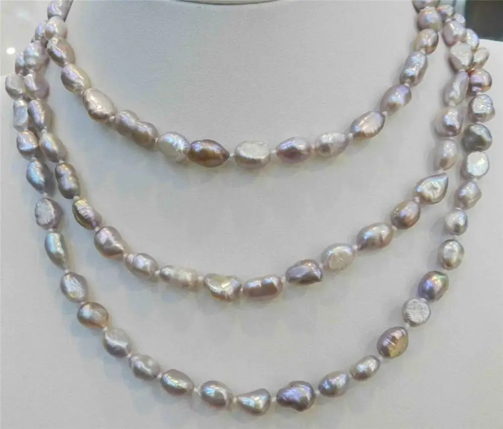 Free shipping  LONG 47 INCHES 7X9MM PURPLE AKOYA CULTURED PEARL NECKLACE new