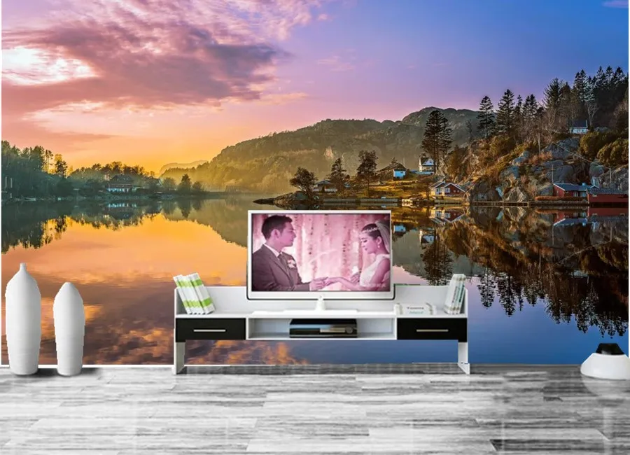 

Custom Norway Lake Mountains Scenery Nature photo mural wallpaper papel de parede,living room TV sofa wall bedroom large murals