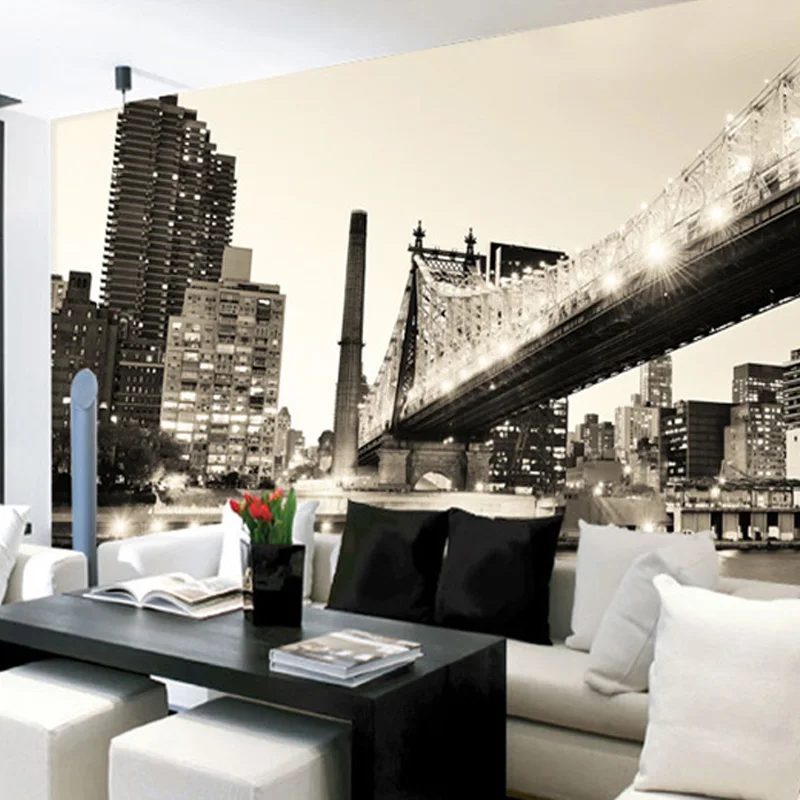 Home Improvement Custom 3D Wall Mural Retro Black And White City Bridge Landscape Photo Wallpaper Office Living Room Wall Papers