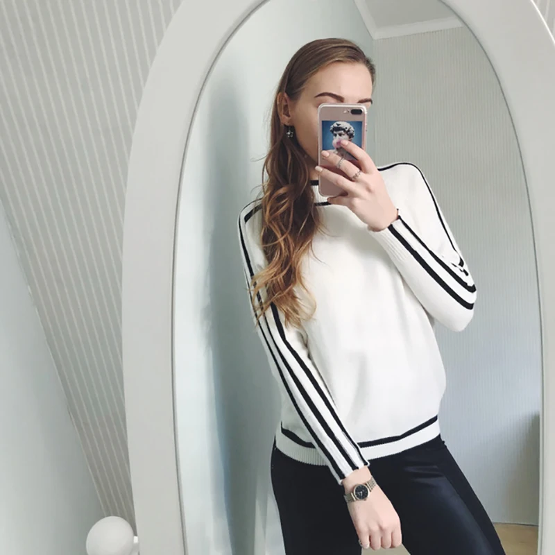 Hirsionsan Autumn Winter Sweater Women 2023 O Neck Knitted Pullovers Female Soft Basic Striped Jumper Casual Thicken Sweaters