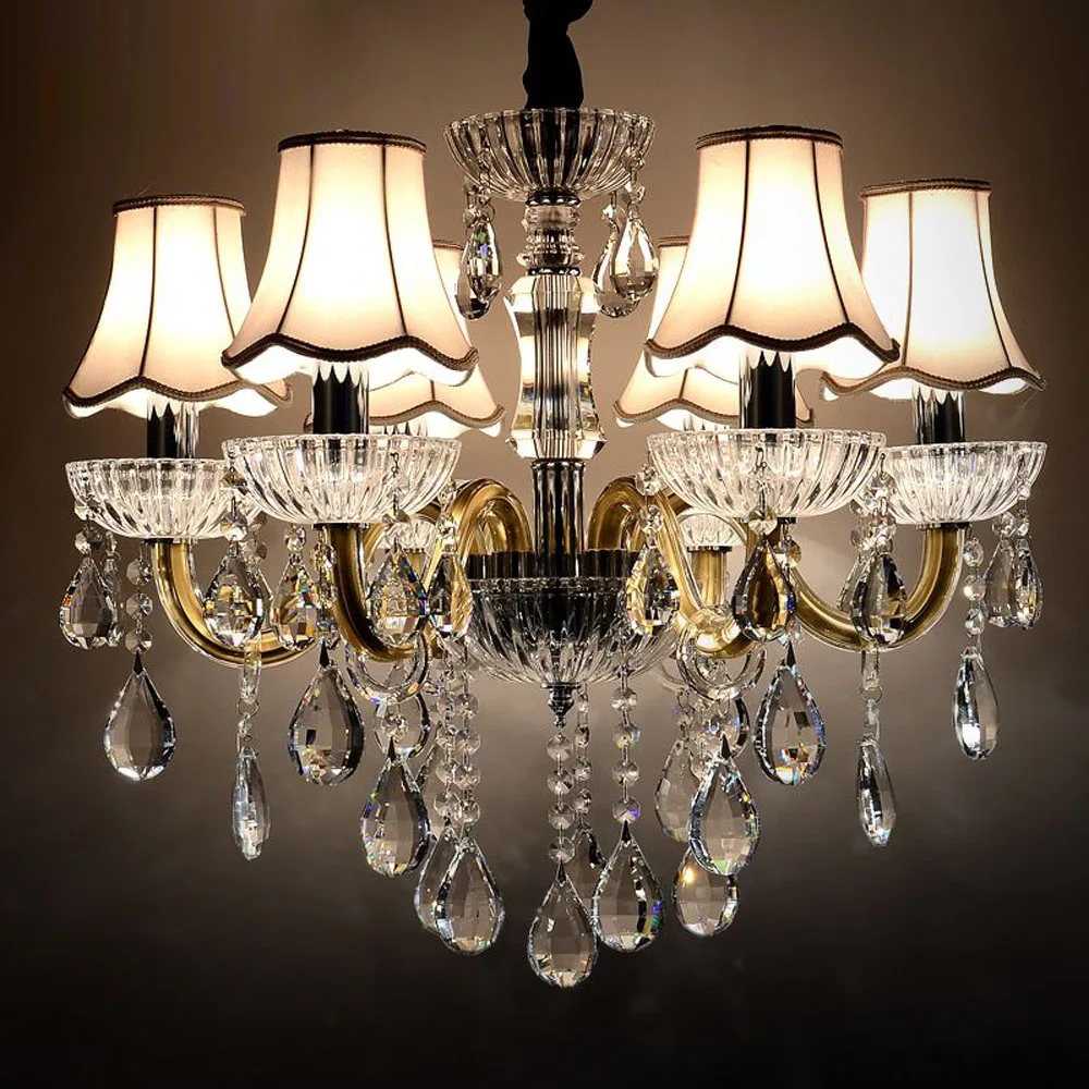 

Luxury European Crystal Hotel Lobby Pendant Lights Fabric Living Room Pendant Light Restaurant Chain Pendant Lamp