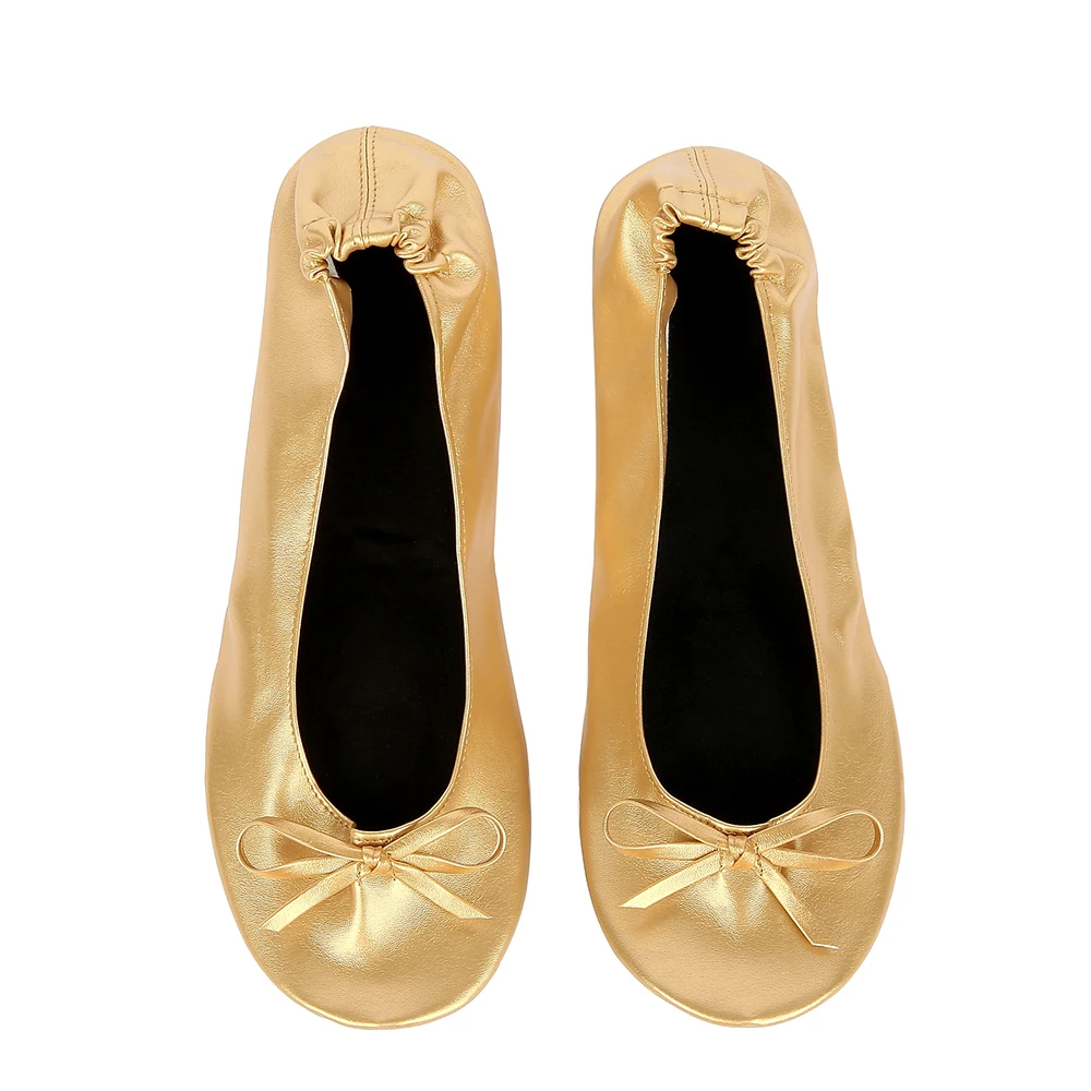 Gold Shoe Flats Portable Fold Up Ballerina Flat Shoes Roll Up Foldable Ballet After Party Shoe For Bridal Wedding Party Favor