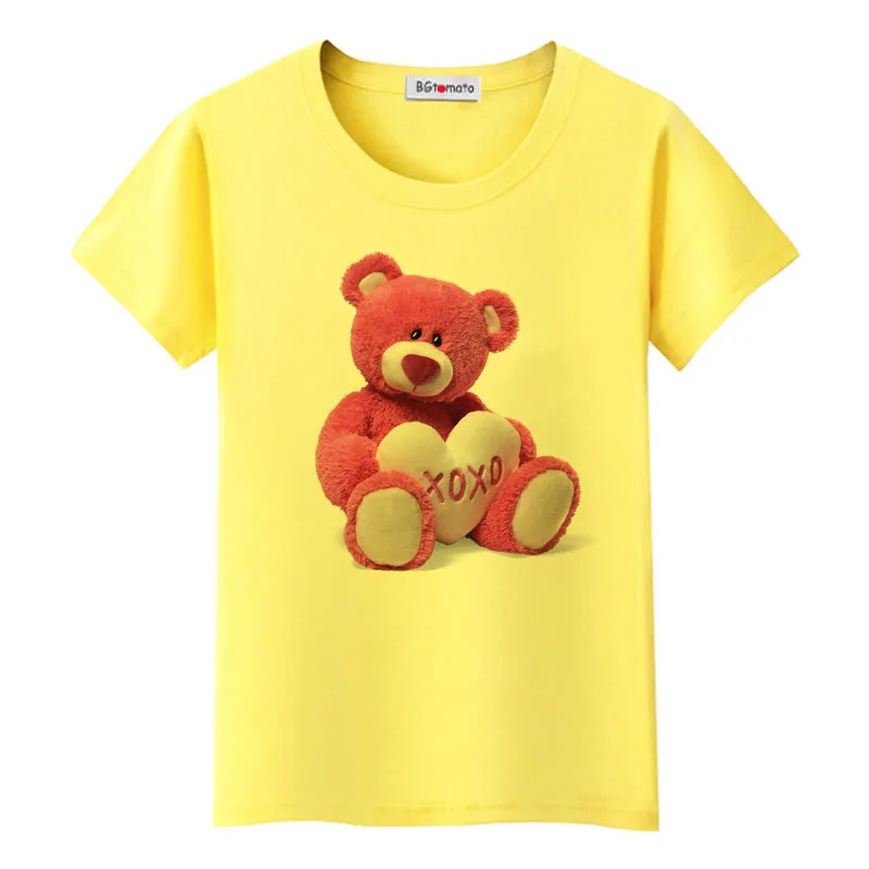 BGtomato pink Stuffed Bear T-shirt femme lovely Tops Tees cool summer Shirt women lovely Animal printing Tshirts