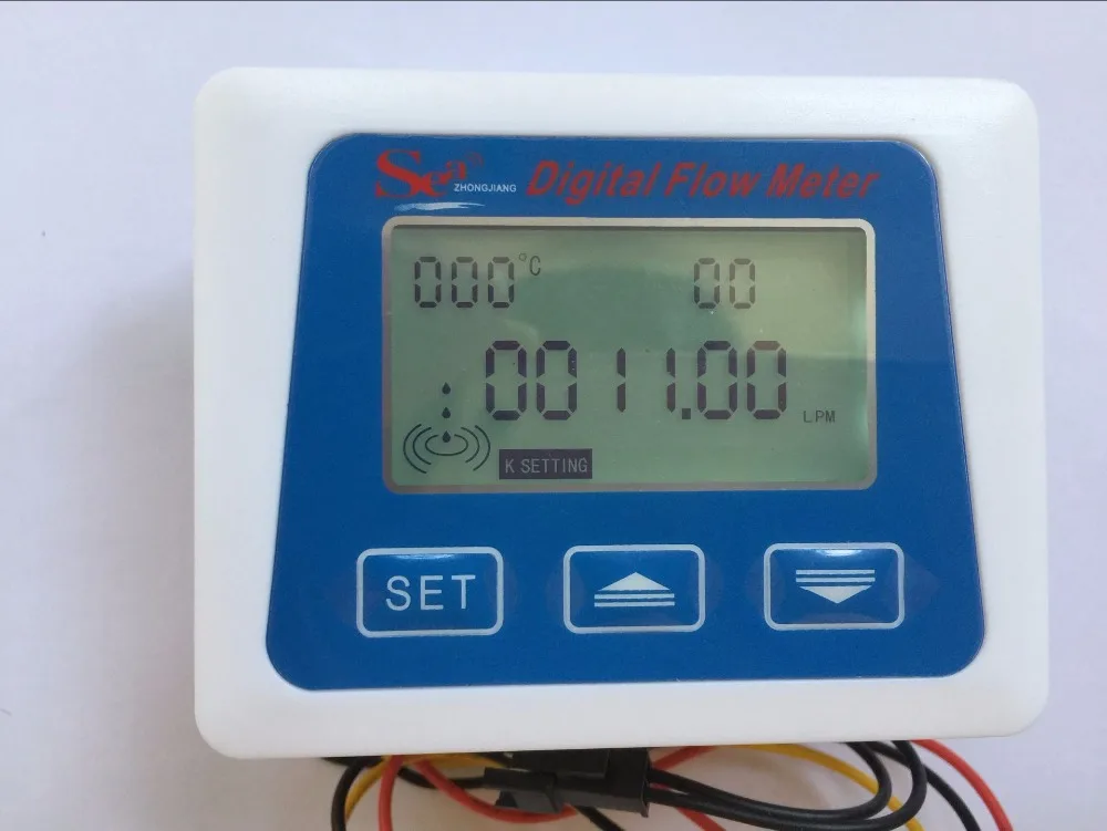 LCD Display Flowmeter Digital Meter Temperature Measuring Flow Senosr Total Liter Gal New from ZJ-LCD-M Model