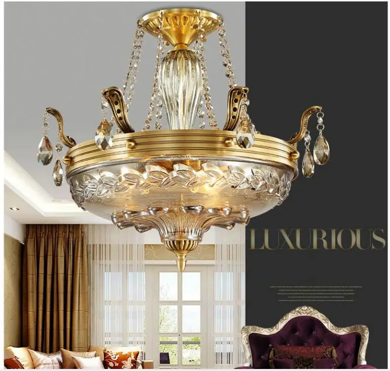 

European Modern Brass Pendant Lamp, Bronze Crystal Pendant Light Luxurious LED AC Brass Crystal Lamp Lustre Suspension Lighting