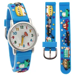 3D Silicone Cartoon Watch para crianças, Relógio impermeável, Relógio de quartzo para meninos e meninas, Relógio esportivo para crianças, Ônibus e dinossauro, Presente para crianças