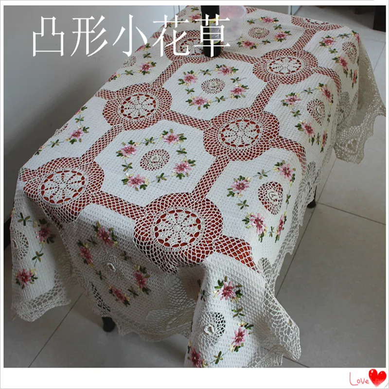 2016 new arrivals high qualilty home decorative crochet lace rectangle tablecloth cotton with embroidery flowers for home decora