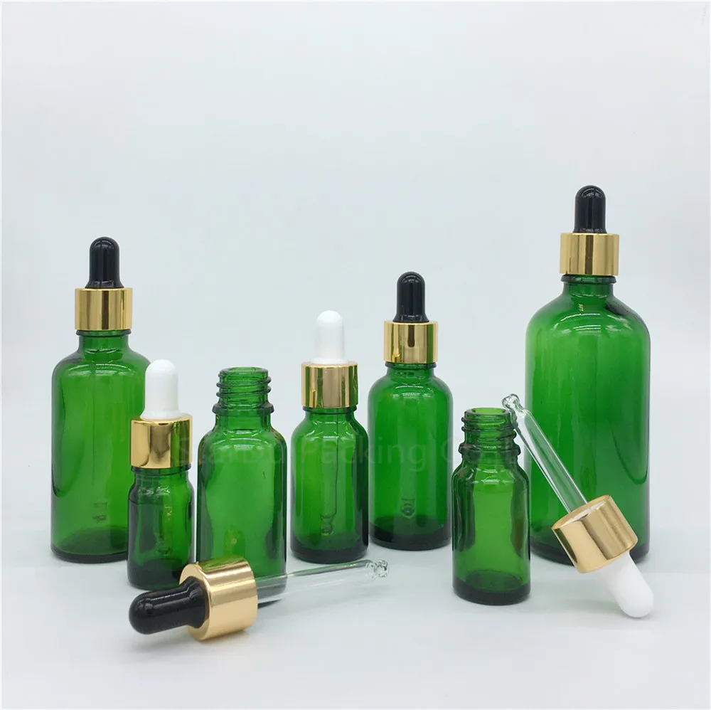 

480pcs 5ml,10ml,15ml,20ml,30ML,50ml,100ml Reagent Eye Dropper Drop Green Glass Aromatherapy Liquid Pipette Bottle Refillable