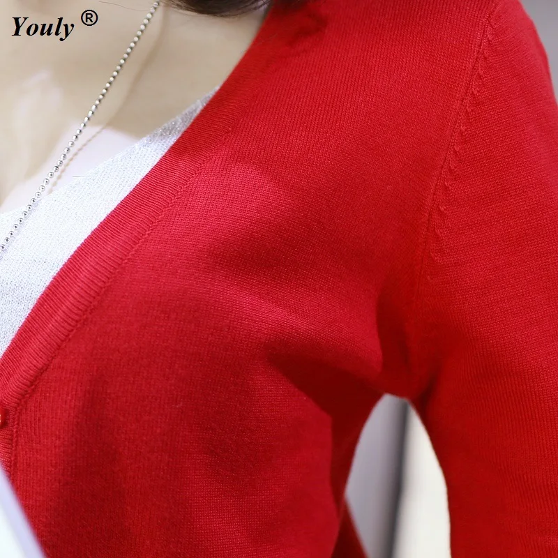 Solid candy Colors Sweater Women Cardigan Knitted Sweater Coat Long Sleeve Crochet Female Casual V-Neck Woman Cardigans Tops