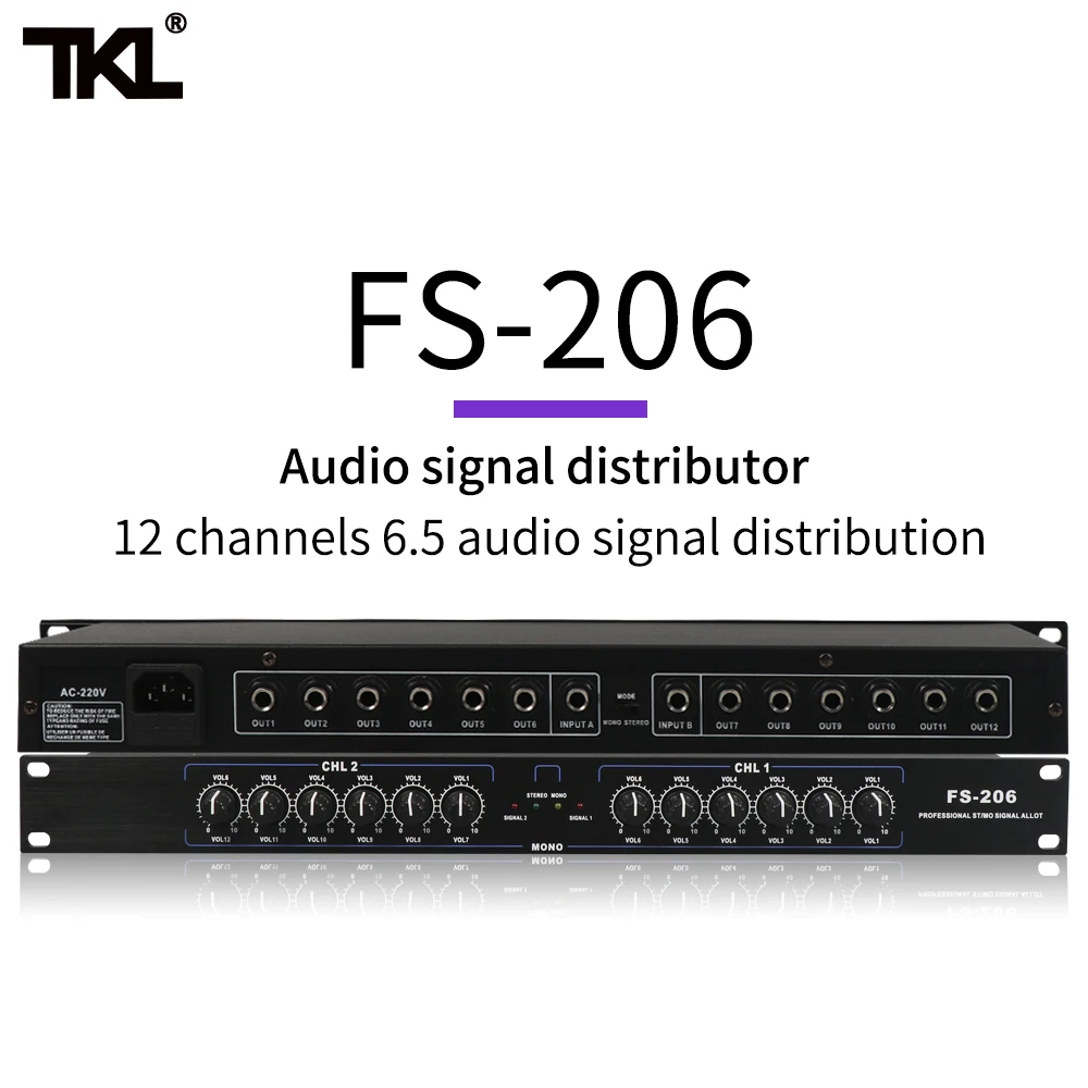 TKL FS206 Professional equipment Stereo Mono Audio Signal Splitter Amplifier Distributor 2 in 10 out XLR for stage