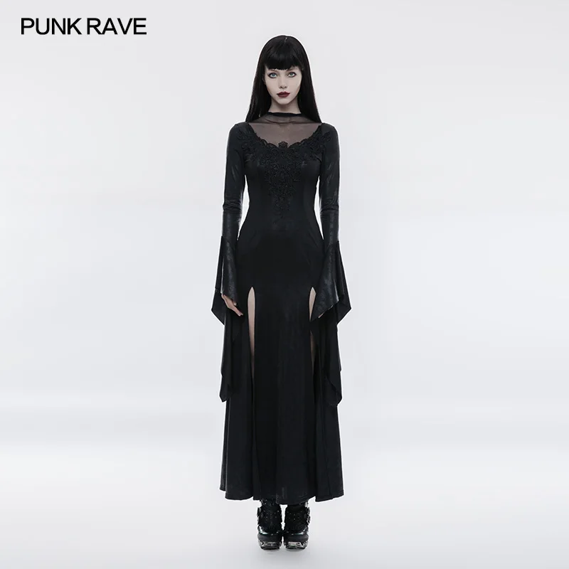 

Punk Rave Gothic Gorgeous Casual Black Retro Lace Mesh High Cross Sexy Dress Visual Kei WQ349