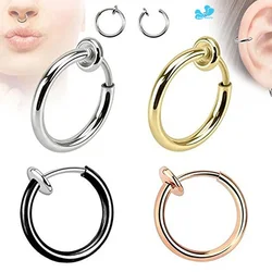 2Pcs Steel Fake Nose Ring & Stud Lip Ear Nose Clip On Fake Piercing Nose Lip Hoop Rings Earrings Golden Rose Ball body jewelry