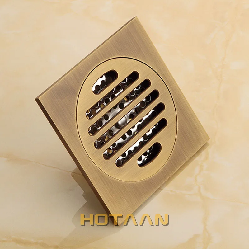 . High Quality Antique Brass Carved Flower Art Bathroom Accessory Floor Drain Waste Grate100mm*100mm YT-2104