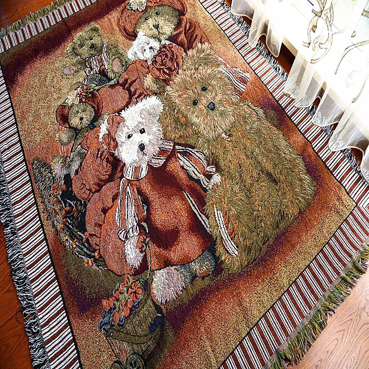 Bear Shabby chic vintage leisure blanket coarse cotton bed cover sofa towel living room bedroom Felts tapestry Carpet 130x160 CM