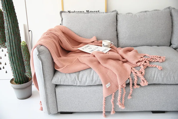 Drop ship 2018 new Casual Dệt Kim Chăn với Tassel Nhà Trang Trí Màu Hồng Ném Chăn đối Sofa Bed Bìa Thảm Phủ Bedpread