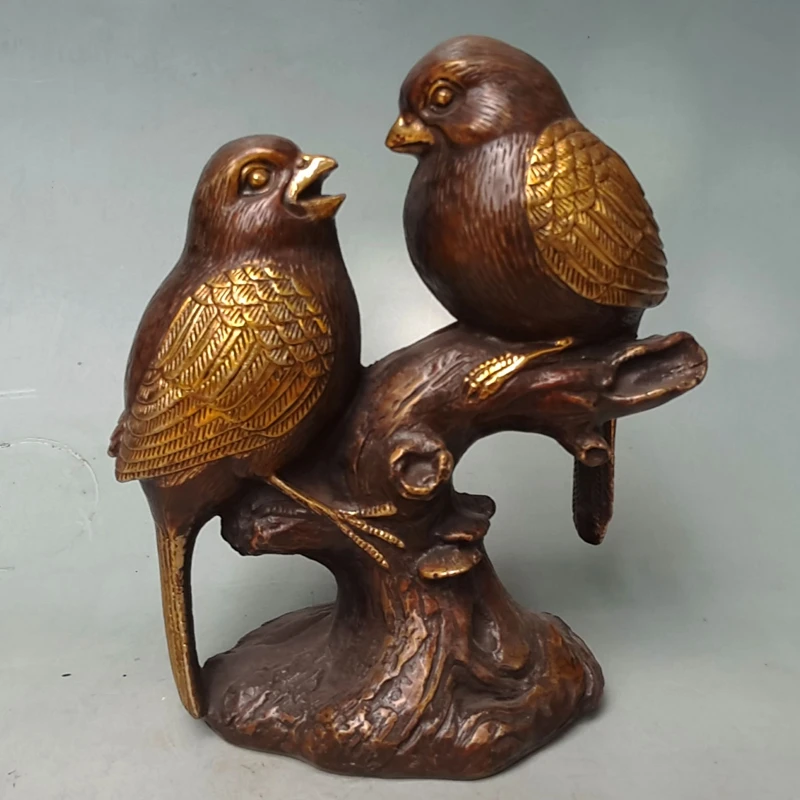 Rare Old copper Branches birds Artwork Statue/ Sculpture, good carving,Best collection&adornment,Free shipping