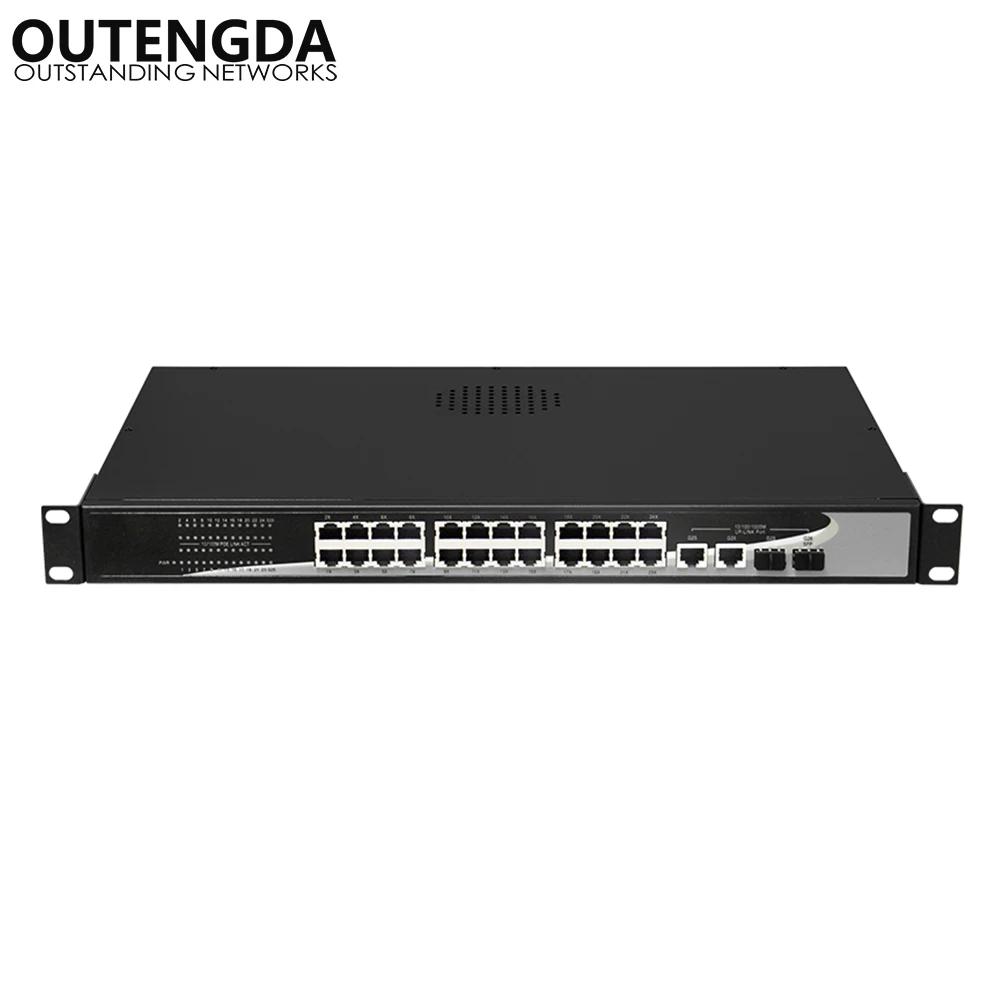 24 10/100Mbps POE Switch Standard 802.3af/at Switch with 2* 1000Mbps UPlink and 2 Gigabit SFP for IP Camera, Wireless AP