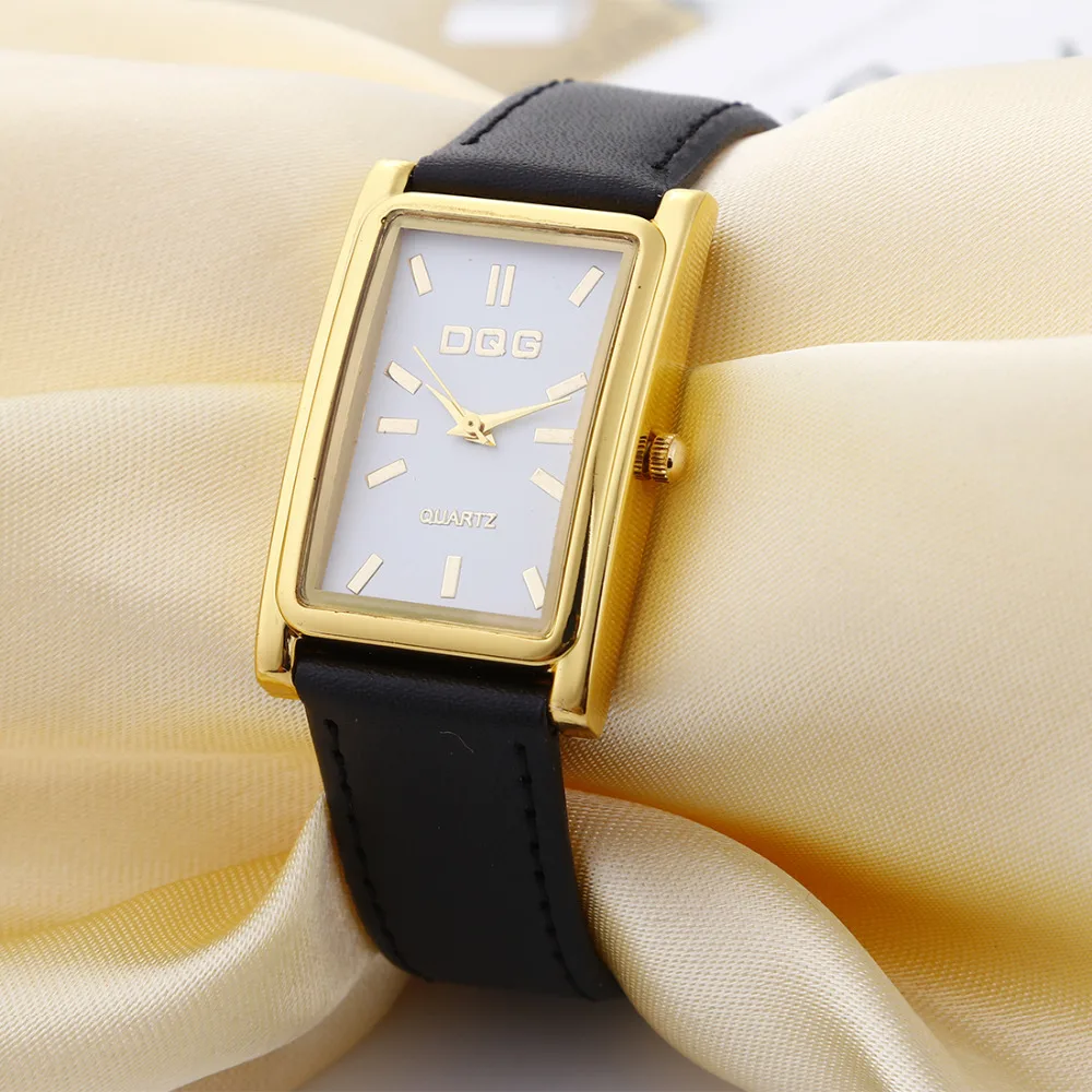 Top New Luxury Brand Leather Strap Rectangle Quartz Watch Women Simple Business Dress Watches Gold Dial  Watch Clock Hot Sale